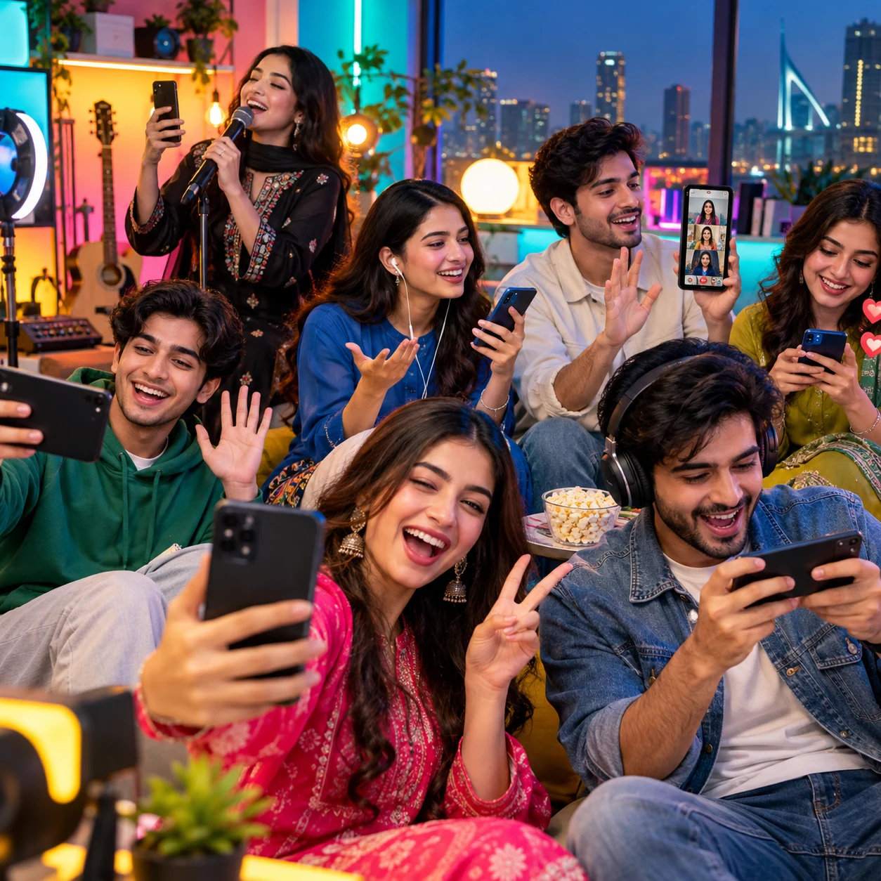 Pakistani creators enjoying live chat, karaoke and games